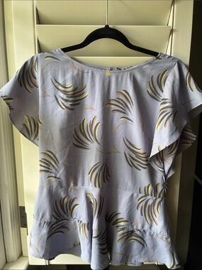 LOFT Lavender Floral Flutter-Sleeve Peplum Blouse